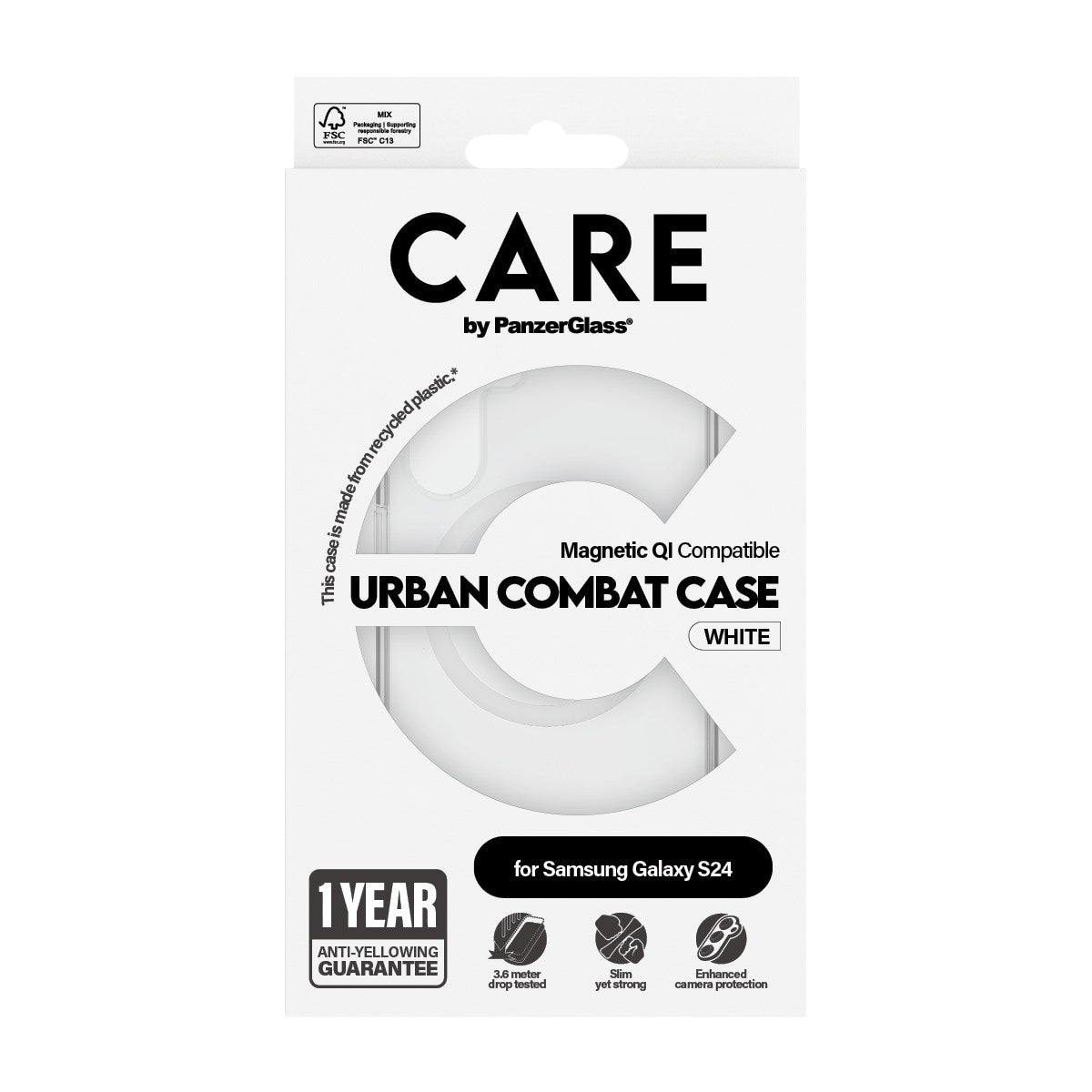 CARE by PanzerGlass® Flagship Case Transparent Urban Combat w. White Qi Compatible Samsung Galaxy S24